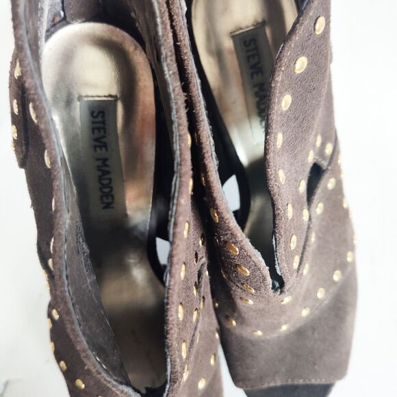 Steve Madden Devi Heels 7.5 Gray Suede Studded 5" Thick Heels Cutouts Platform - Picture 8 of 9
